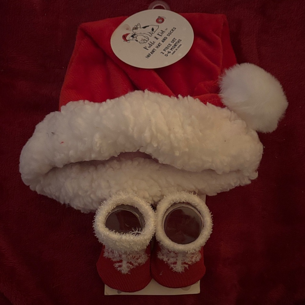 Festive Red and White Baby Santa Hat and Booties Set 0-6 months